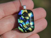 Gold and blue dichroic glass pendant
