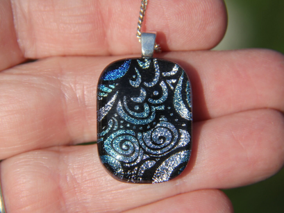 Silver Blue Dichroic glass pendant