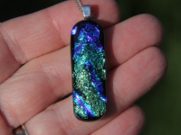 Gold and dark blue textured dichroic glass pendant