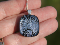 Silver feathers Dichroic glass pendant