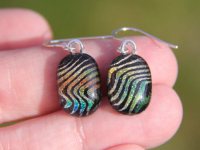 Rainbow waves dichroic glass earrings ,sterling silver