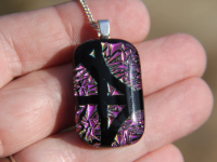 Pink dichroic crinkle glass pendant