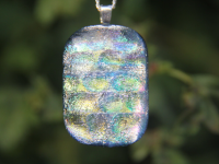 Silver, pink and green circles dichroic glass pendant