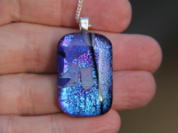 Blue, purple white confetti dichroic glass pendant