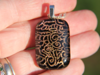 Copper and black dichroic swirly  glass pendant