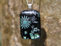 Green flowers dichroic  glass pendant