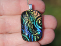 Gold, blue and green swirl dichroic glass pendant