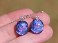 Purple to blue long dichroic glass earrings