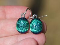 Emerald Green dichroic glass drop  earrings