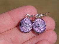 Pale pink dichroic glass drop earrings, sterling silver