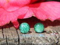 Mid green small dichroic stud earrings, sterling silver,
