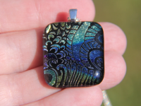 Gold and blue fantasy dichroic glass pendant