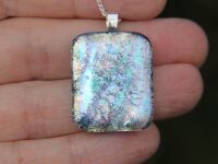 Silver and green textured dichroic glass pendant