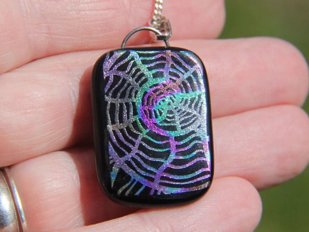 Reversible Rainbow web  and rainbow fish dichroic glass pendant