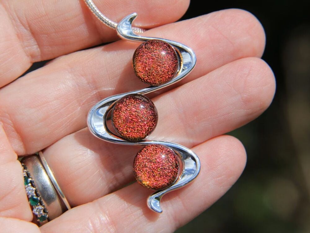 Dichroic red glass pendant, dichroic snake pendant,