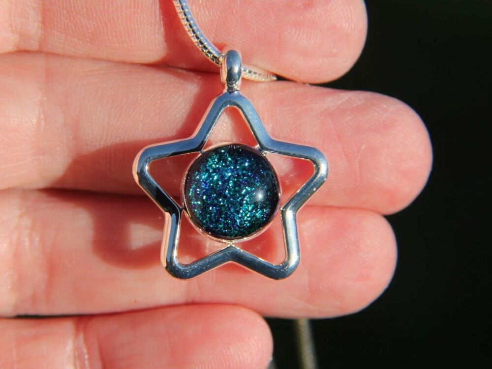 Dichroic glass dark green  star pendant