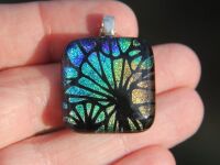Green and gold flower dichroic glass  pendant