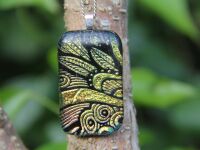 Large Gold feather dichroic glass pendant