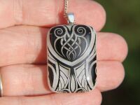 Art Nouveau white and black fused glass pendant