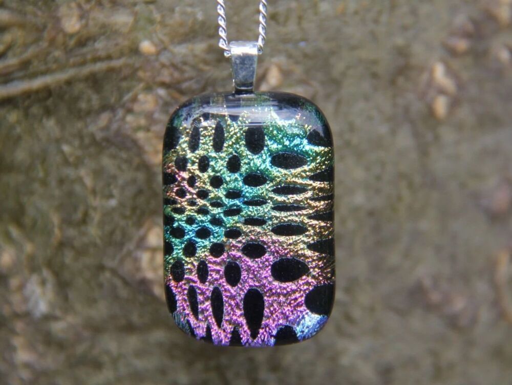 Pastel rainbow spots dichroic glass pendant
