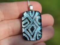 Silver and blue diamond dichroic glass pendant