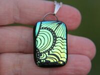 Reversible gold and pink crinkle dichroic glass pendant