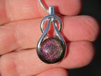 Dichroic glass  pink orange knot pendant, fused glass, dichroic necklace,