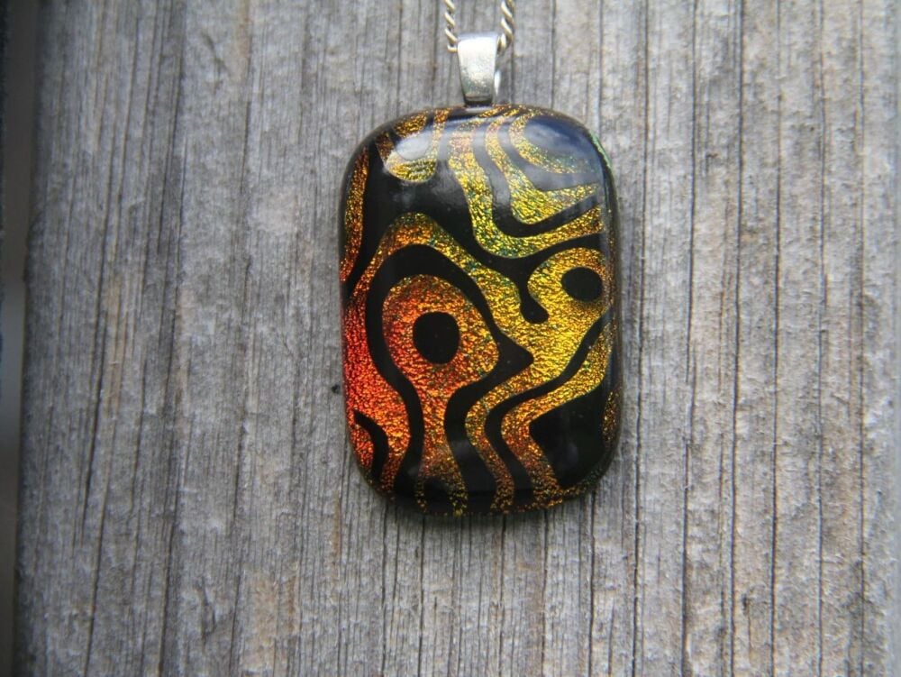 Orange gold contours dichroic glass pendant