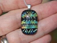 Multi-coloured small zigzag striped dichroic glass pendant