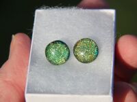 Gold dichroic stud earrings,