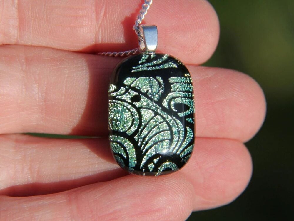 Small gold fairy wing dichroic glass pendant