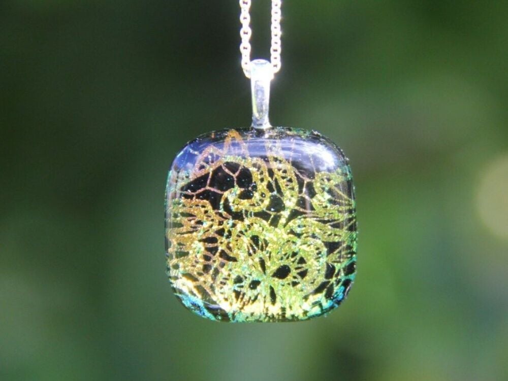 Lace dichroic glass pendant