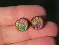 Pink orange dichroic stud earrings, sterling silver