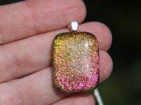 Orange pink dichroic glass pendant