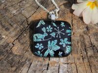 Green rabbit dichroic glass pendant