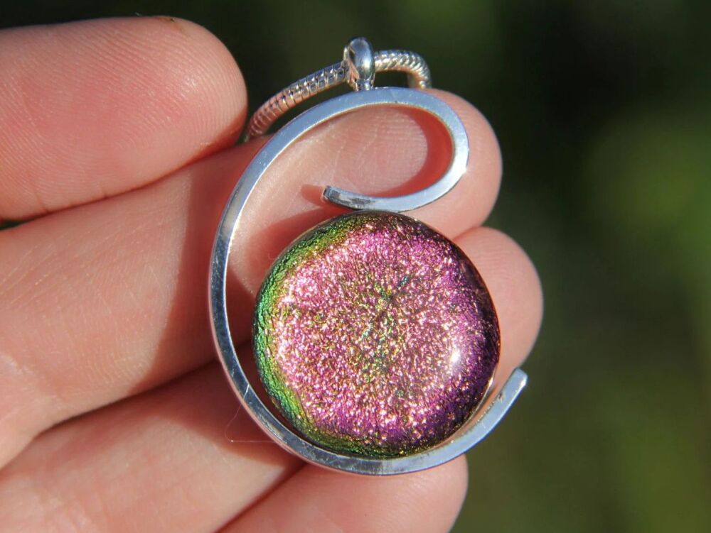 Pink dichroic glass wave pendant