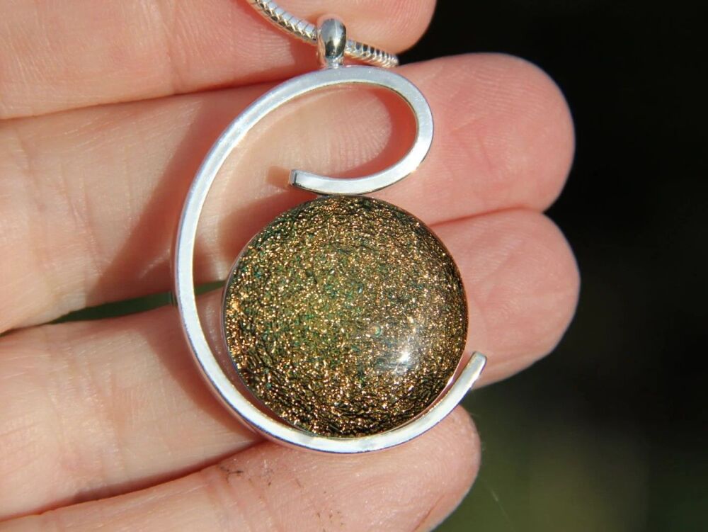 Copper  dichroic glass wave pendant