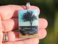 Tree landscape dichroic glass pendant