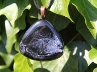 Fish bones silver dichroic glass pendant