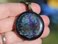 Art Nouveau rainbow swirl dichroic glass pendant