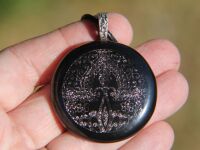 Circular Mehndi copper dichroic glass pendant