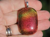 Large Red and gold dichroic glass pendant
