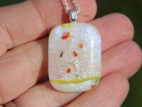 Mardi Gras white dichroic glass pendant