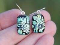 Green gold sky dichroic glass earrings