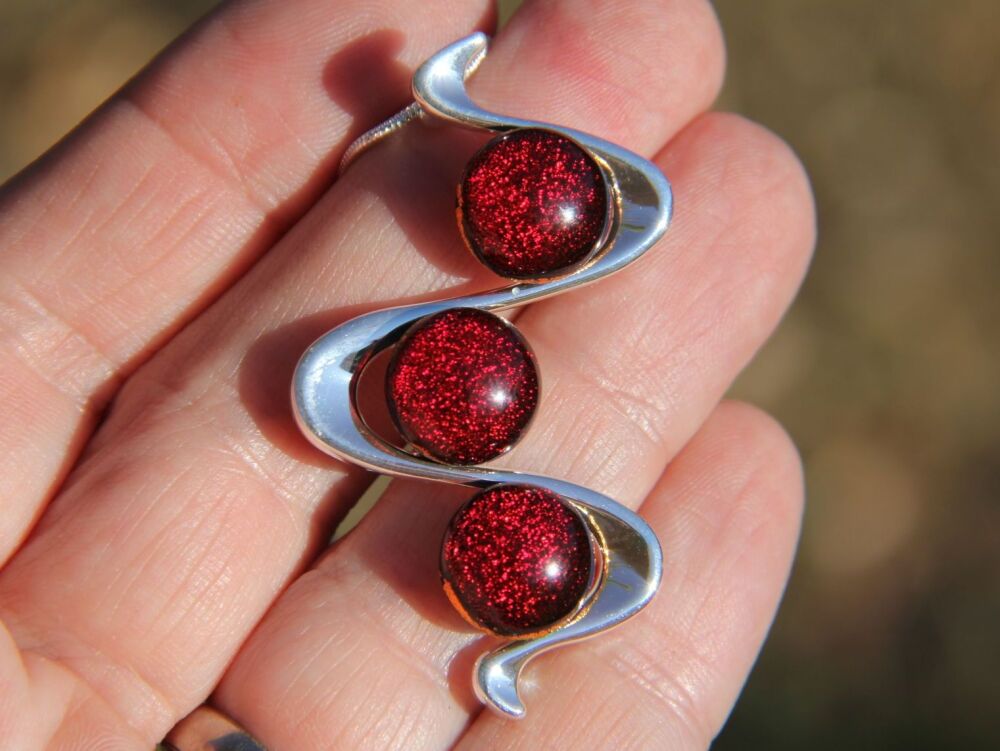 Dichroic glass bright red snake pendant