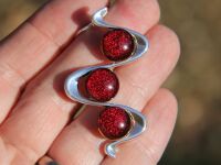 Dichroic glass bright red snake pendant