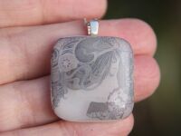 Fused glass white Mucha  head pendant