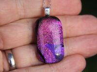 Pink Dichroic Glass Pendant Necklace with Purple Confetti