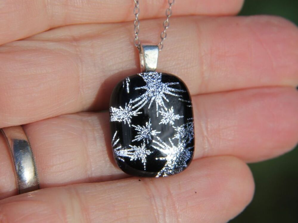 Silver star dichroic glass pendant