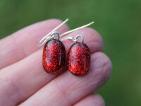 Deep red dichroic glass drop earrings